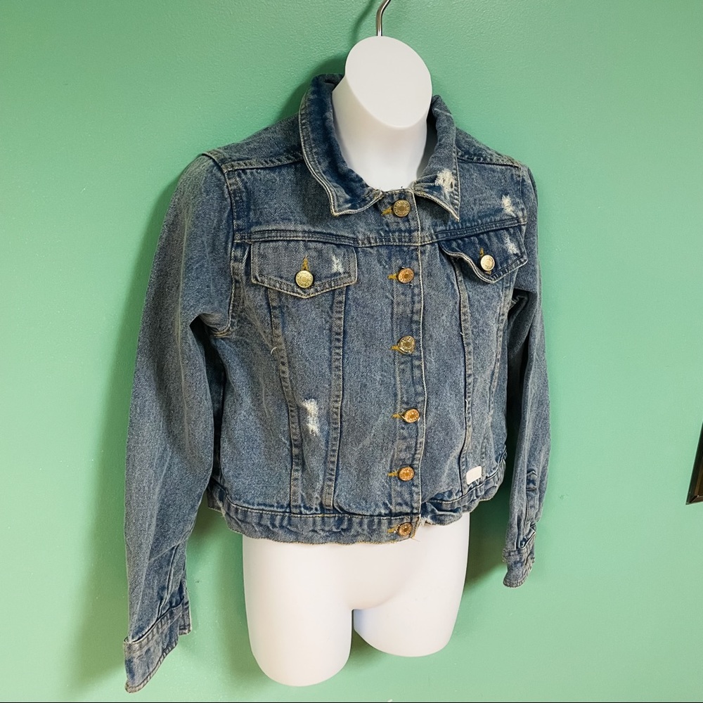 7 For All Mankind Girls Vintage Wash Distressed Denim Jacket Size XL 14 - Picture 3 of 9